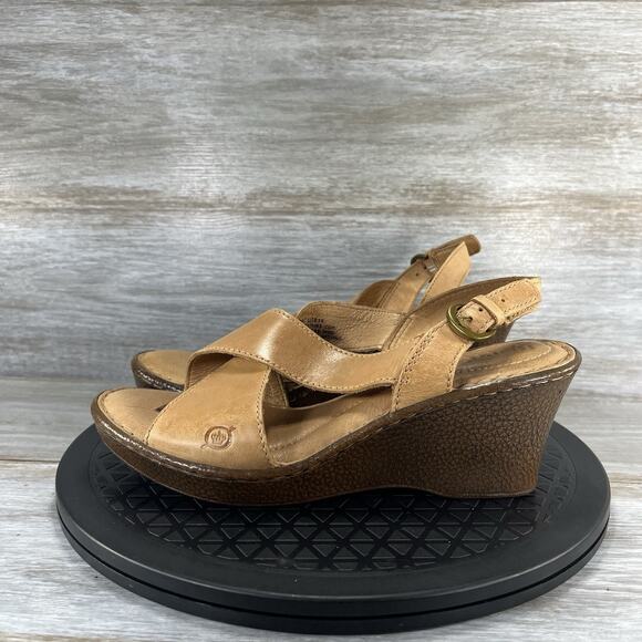 Børn Shoes - Born Woman’s Ashley Brown Leather Wedge Sandals Size 8